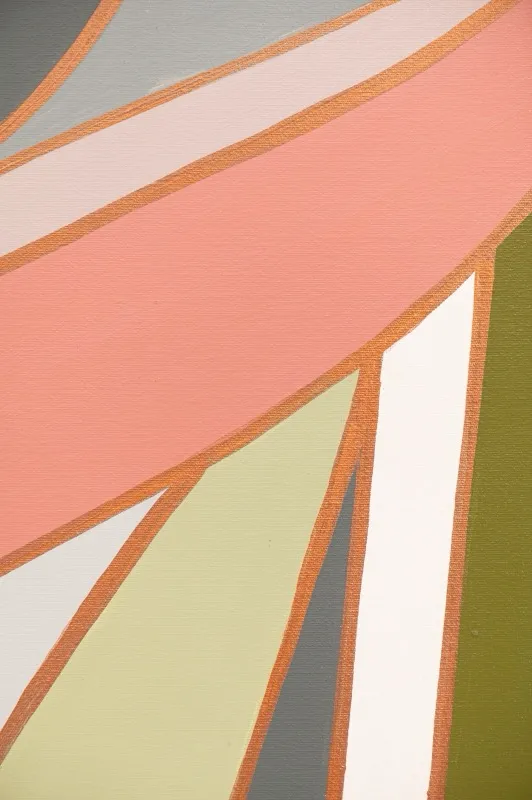 Pintura geométrica abstrata — rosa, verde e cinza