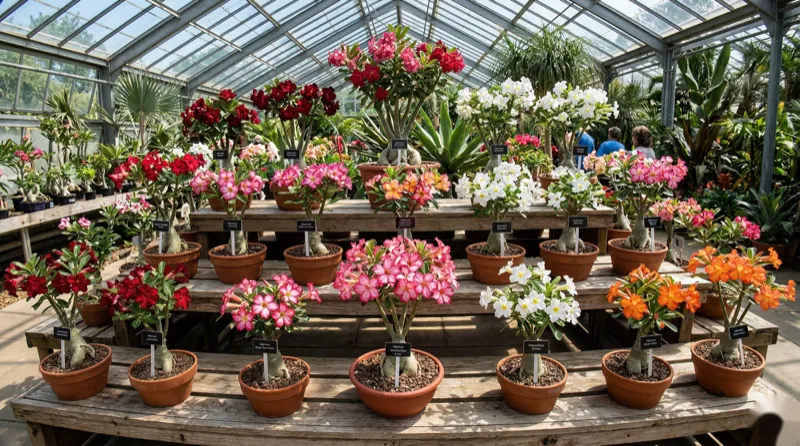 Coleção de Adeniums em estufa